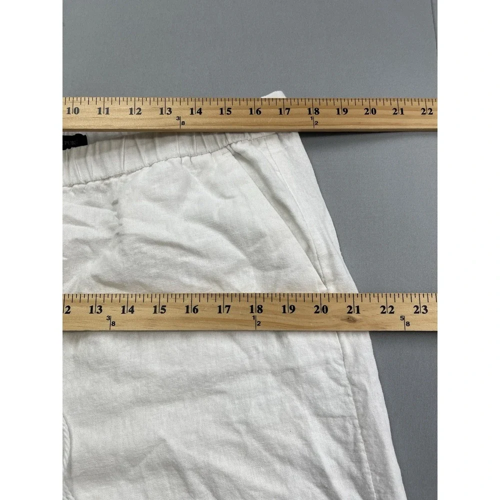 Banana Republic White Linen Blend Wide Leg Crop‎ Pants Tassel Drawstring Large